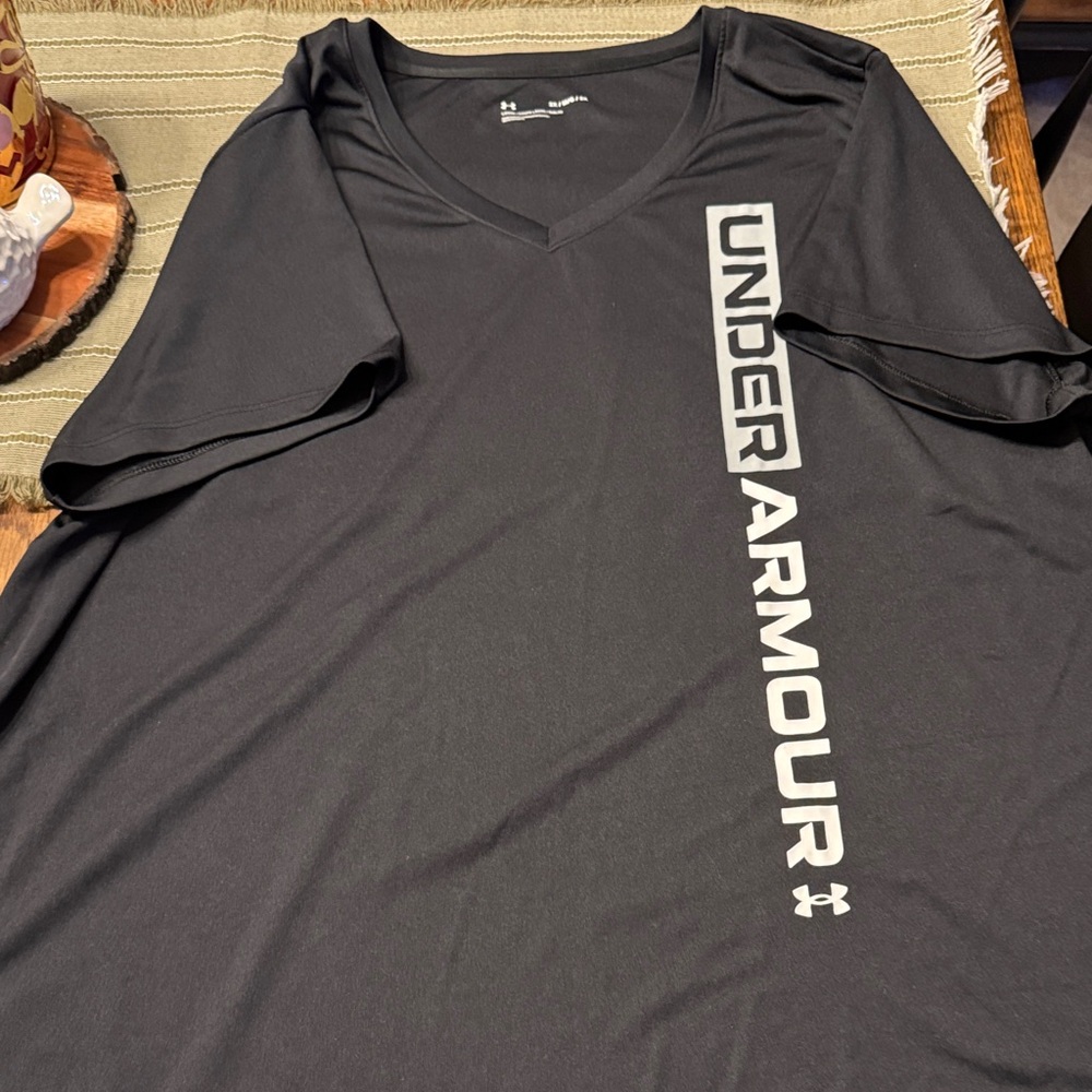 Under Armour Black V-Neck Performance Tee with Vertical Gray Logo